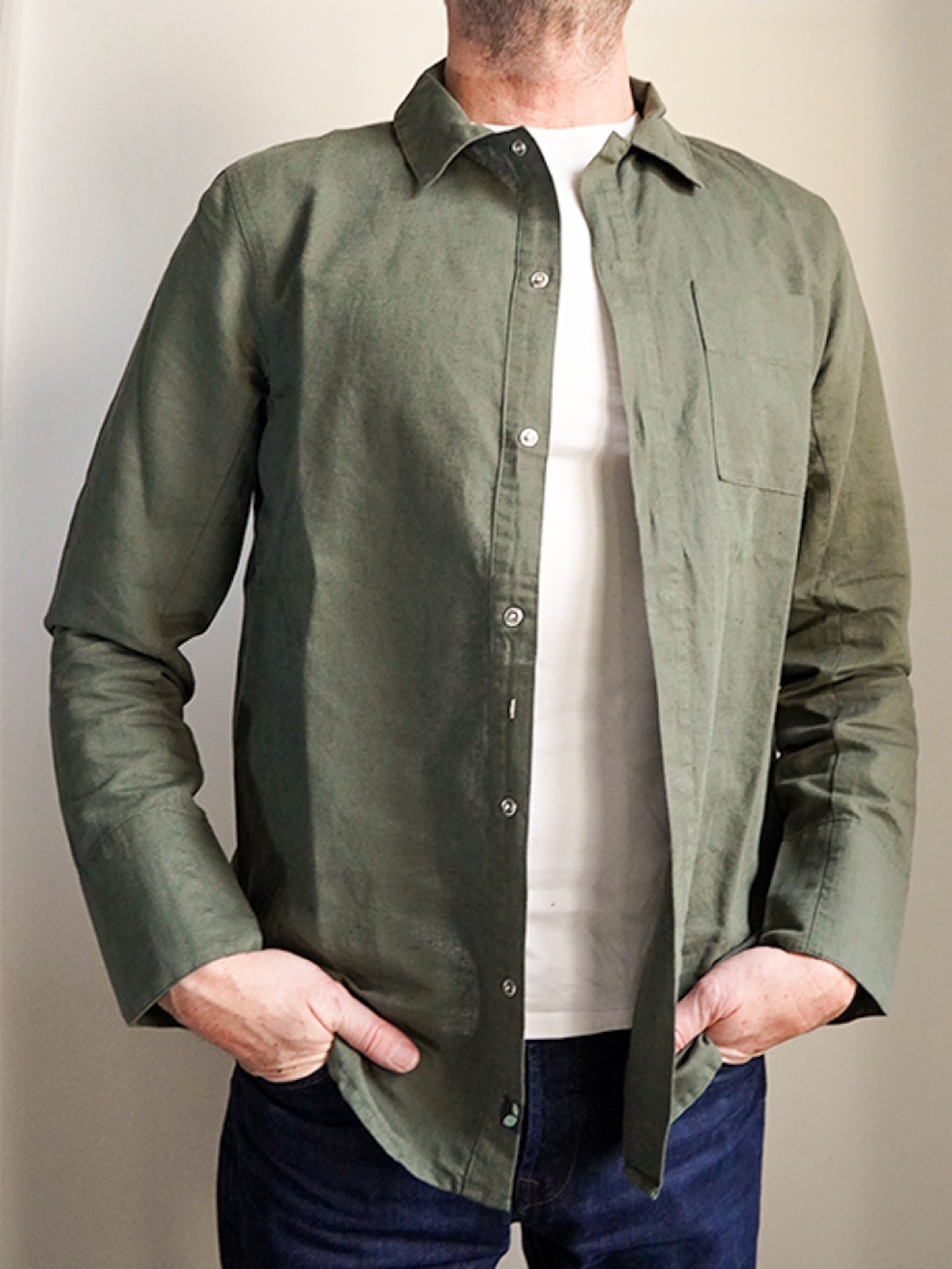 Veste de cuisine style chemise en lin