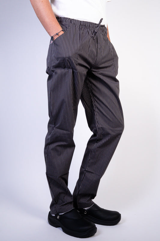 Pantalon de cuisine mixte rayé noir
