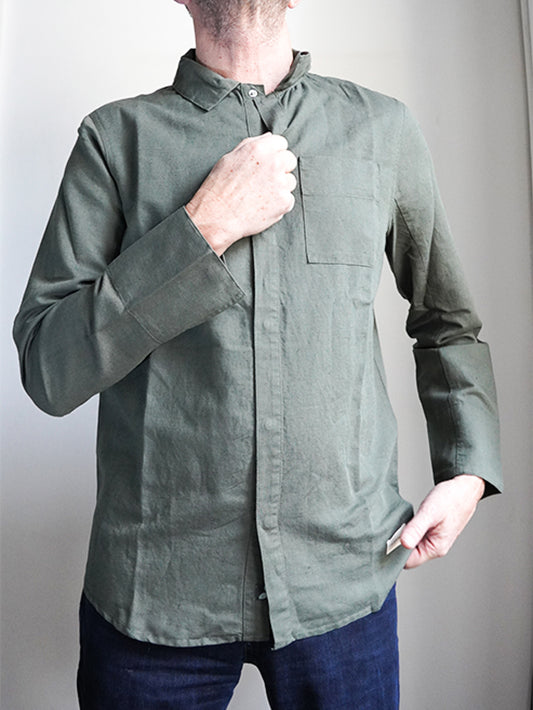 Veste de cuisine style chemise en lin