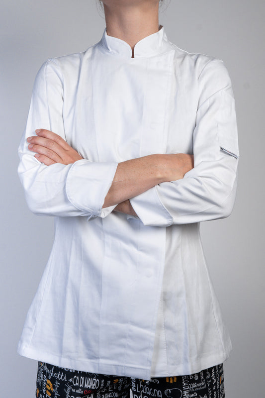 Veste de cuisine blanche pour femme manches longues