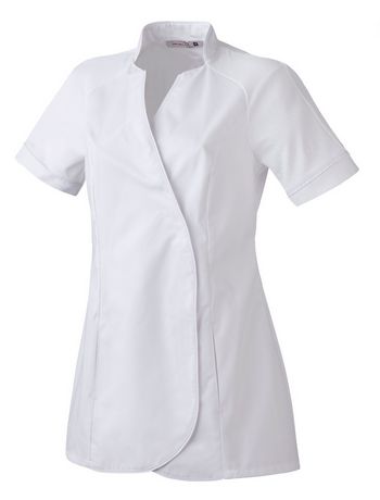 Blouse paramédicale blanche pour femme, manches avec liseré