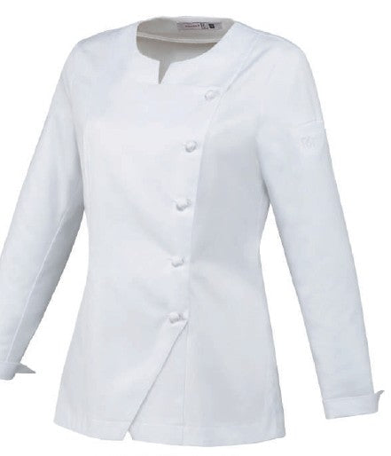 Veste de cuisine pour femme, boutons tissus